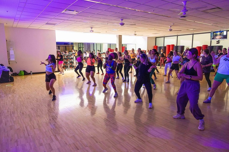 Students participate in glow-in-the-dark themed late night activities and games