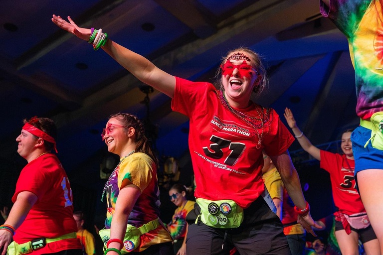 A Morale Captain dances during the Morale Dance at the start of Dance Marathon 31