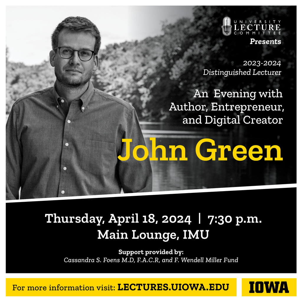 An Evening with Author, Entrepreneur, and Digital Creator John Green promotional image