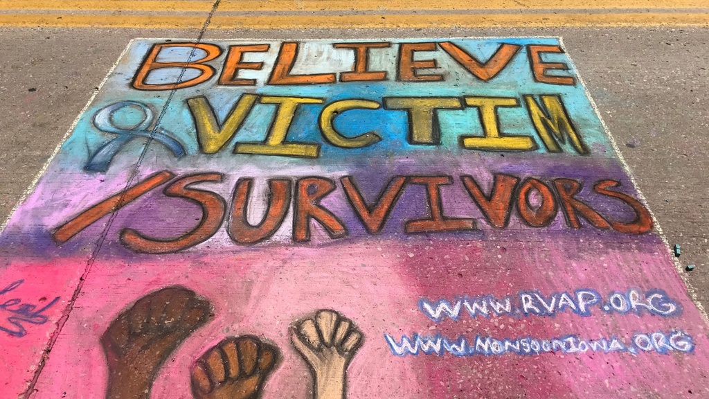 chalk drawing saying believe victim survivors
