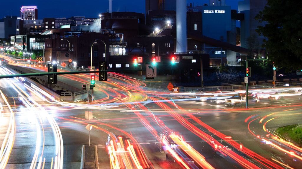 night timelapse of street