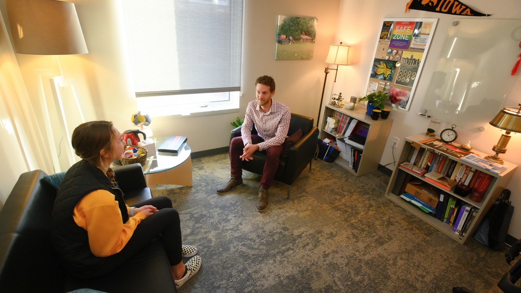 A student visiting with an embedded therapist